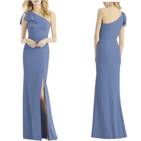 After Six Bow One-Shoulder Trumpet Gown style 6769 size 8 in larkspur. NWOT - Picture 1 of 8